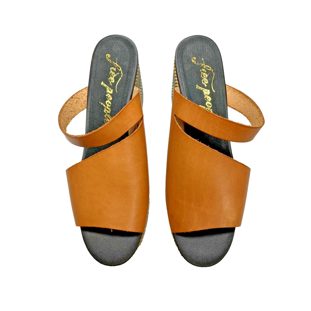Free People Heeled Sandal Women's Size 40 Demi Platform Brown Leather Slip On - Picture 4 of 9